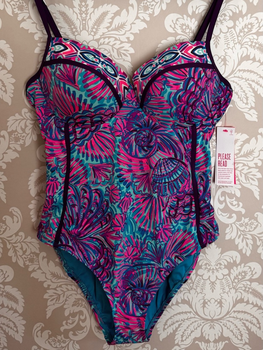 Lilly Pulitzer Turquoise Oasis Pink & Blue One-Piece - Picture 2 of 5